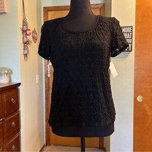 Biyaycda vintage dead stock black lace short sleeve top lined career size M